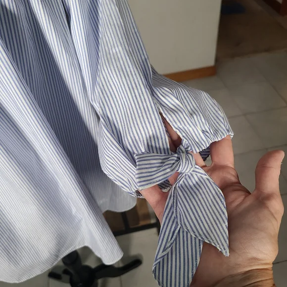 Caroline Constas "Lou" off the shoulder striped cotton blue/White top - Picture 10 of 11